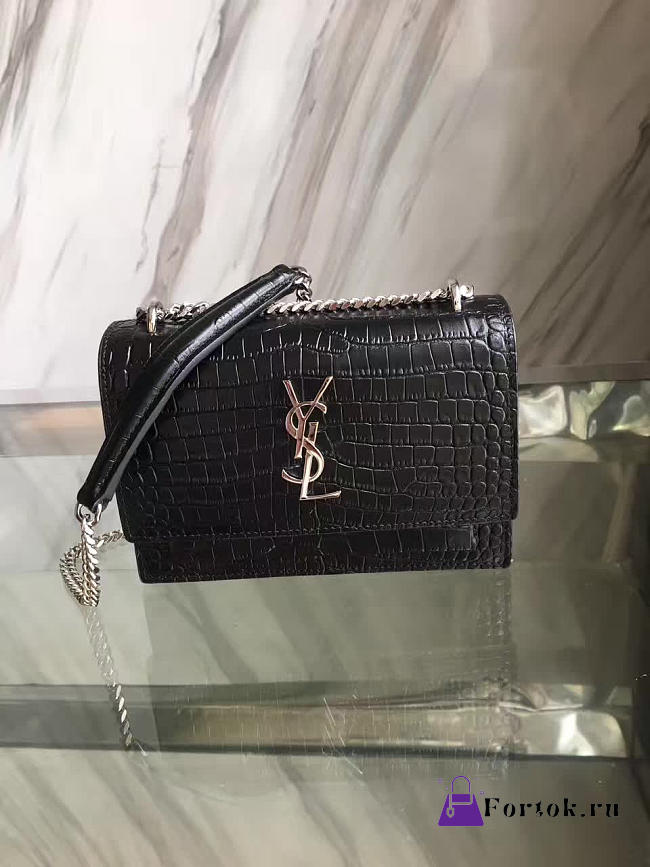 YSL SUNSET Chain Wallet Crocodile Embossed Shiny 4843 17cm  - 1