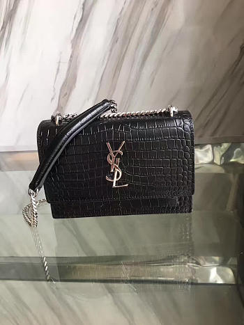 YSL SUNSET Chain Wallet Crocodile Embossed Shiny 4843 17cm 