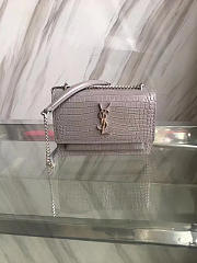 YSL SUNSET Chain Wallet Crocodile Embossed Shiny Gray 4858 17cm  - 1
