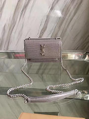 YSL SUNSET Chain Wallet Crocodile Embossed Shiny Gray 4858 17cm  - 3
