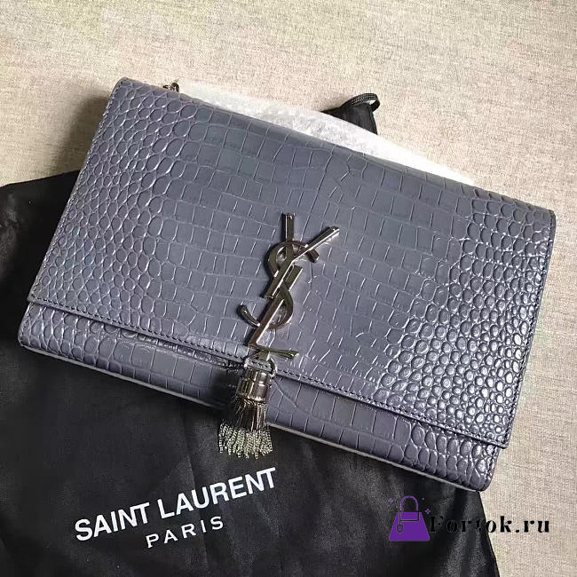 YSL MONOGRAM KATE Tassel Crocodile Leather Blue Gray 4952 24cm  - 1
