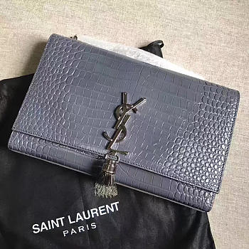 YSL MONOGRAM KATE Tassel Crocodile Leather Blue Gray 4952 24cm 