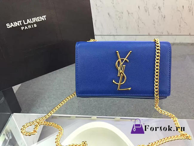 YSL MONOGRAM KATE GRAIN DE POUDRE EMBOSSED Blue 4987 17cm  - 1
