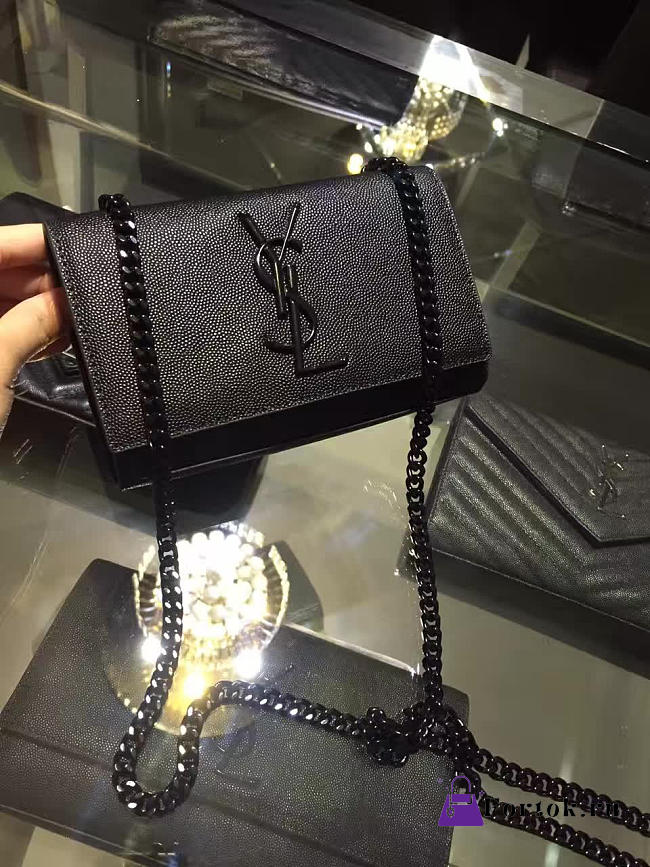 YSL MONOGRAM KATE IN GRAIN DE POUDRE EMBOSSED Full Black 5016 17cm  - 1