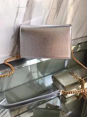 YSL MONOGRAM KATE Gold Tassel in Grain De Poudre Embossed Metallic Silver 5049 19cm - 5