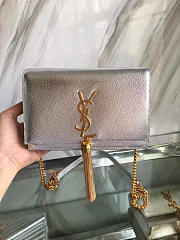 YSL MONOGRAM KATE Gold Tassel in Grain De Poudre Embossed Metallic Silver 5049 19cm - 4