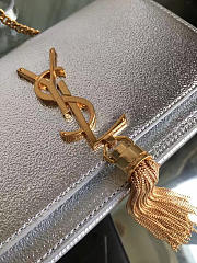 YSL MONOGRAM KATE Gold Tassel in Grain De Poudre Embossed Metallic Silver 5049 19cm - 3