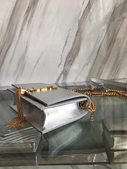 YSL MONOGRAM KATE Gold Tassel in Grain De Poudre Embossed Metallic Silver 5049 19cm - 2