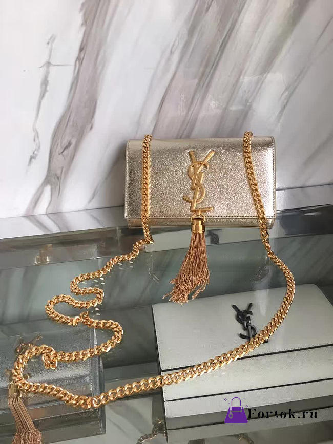 YSL Medium KATE Gold Tassel in Metallic Leather Gold 5051 19cm - 1