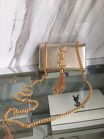 YSL Medium KATE Gold Tassel in Metallic Leather Gold 5051 19cm