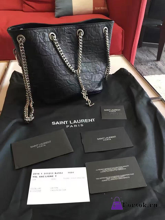 YSL Crocodile Embossed Leathe Bucket bag Black 5136 16cm - 1