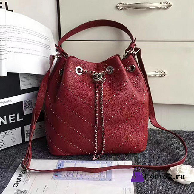 Chanel Calfskin Bucket Bag Red A93597 27cm - 1