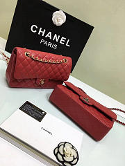 CHANEL Calfskin Leather Flap Bag Gold Red 25cm - 4