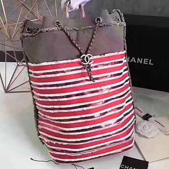 Chanel Canvas Sequins Drawstring Backpack Grey and Red A93671 40cm