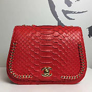 Chanel Snake Embossedr Flap Shoulder Bag Red A98774 20cm - 1