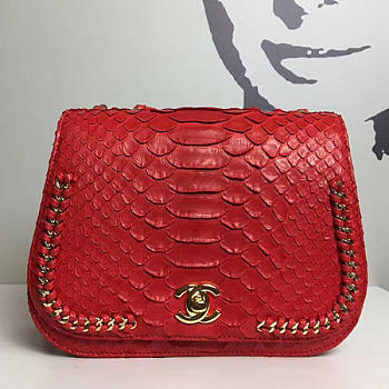 Chanel Snake Embossedr Flap Shoulder Bag Red A98774 20cm