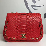 Chanel Snake Embossedr Flap Shoulder Bag Red A98774 20cm - 3