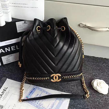 Chanel Lambskin Drawstring Bucket Bag Black A91885 VS03955