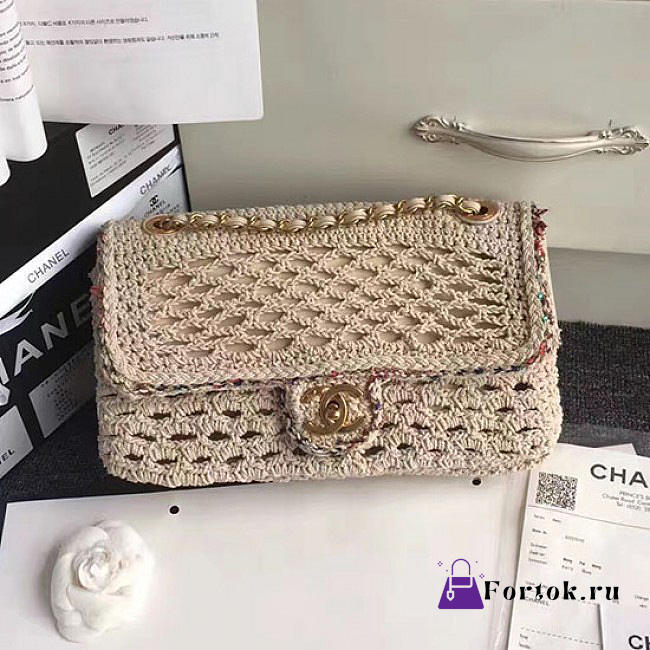 Chanel Crochet Braid Cayo Coco Flap Bag Beige A93680 28cm - 1