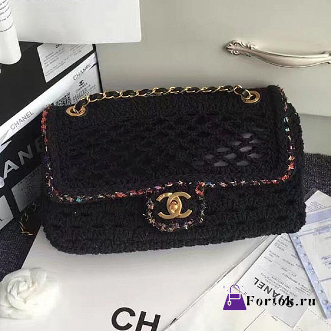 Chanel Crochet Braid Cayo Coco Flap Bag Black A93680 28cm - 1