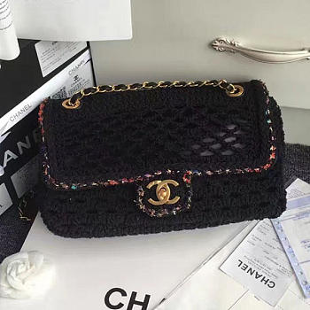 Chanel Crochet Braid Cayo Coco Flap Bag Black A93680 28cm