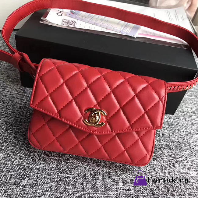 Chanel Chain Hook Belt Quilted Waist Bag red - 1