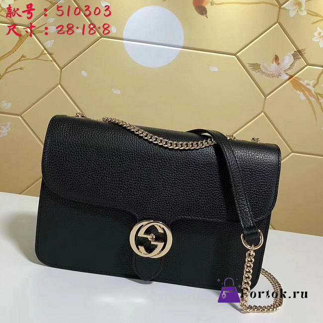 Gucci GG Flap Bag On Chain Black 510303 28cm - 1