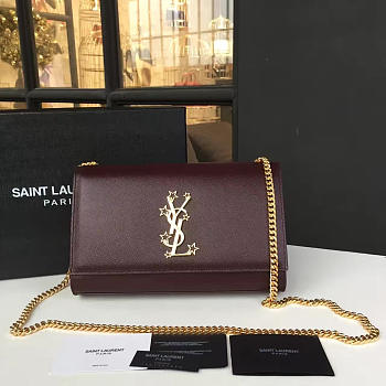 YSL MONOGRAM KATE Start GRAIN DE POUDRE EMBOSSED Purple Plum 4757 24cm 