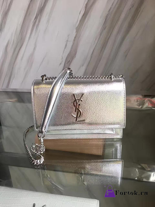 YSL SUNSET Chain Wallet Crinkled Metallic 4839 17cm - 1