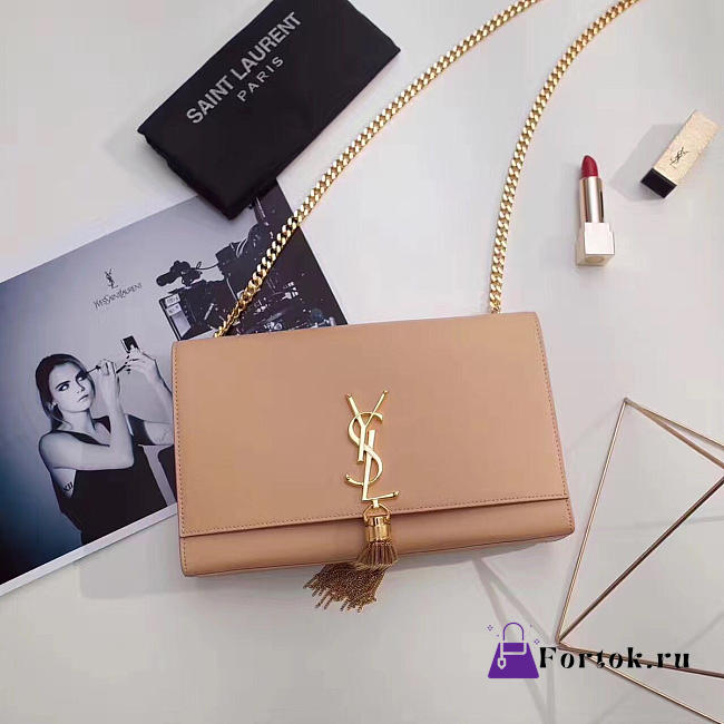 YSL MONOGRAM KATE Gold Tassel Smooth Leather Apricot 4978 24cm  - 1