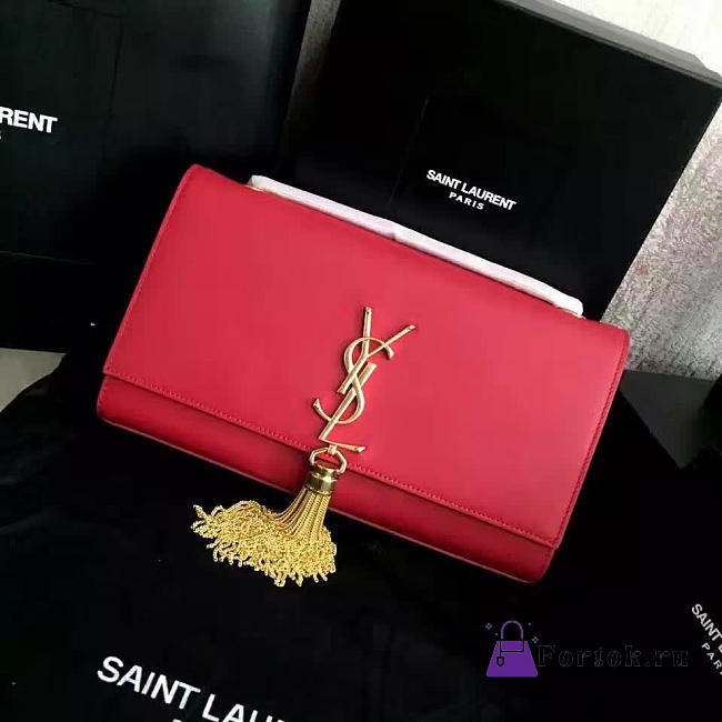 YSL MONOGRAM KATE Gold Tassel Smooth Leather Red 4981 24cm  - 1