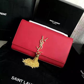 YSL MONOGRAM KATE Gold Tassel Smooth Leather Red 4981 24cm 