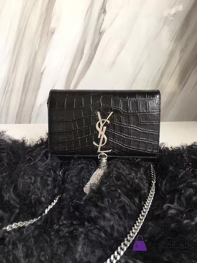 YSL MONOGRAM KATE Tassel Crocodile Black 4985 19cm  - 1