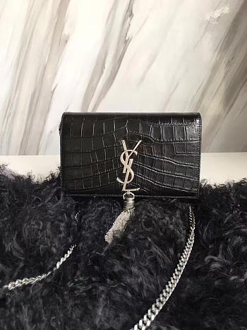 YSL MONOGRAM KATE Tassel Crocodile Black 4985 19cm 