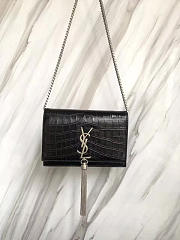 YSL MONOGRAM KATE Tassel Crocodile Black 4985 19cm  - 4