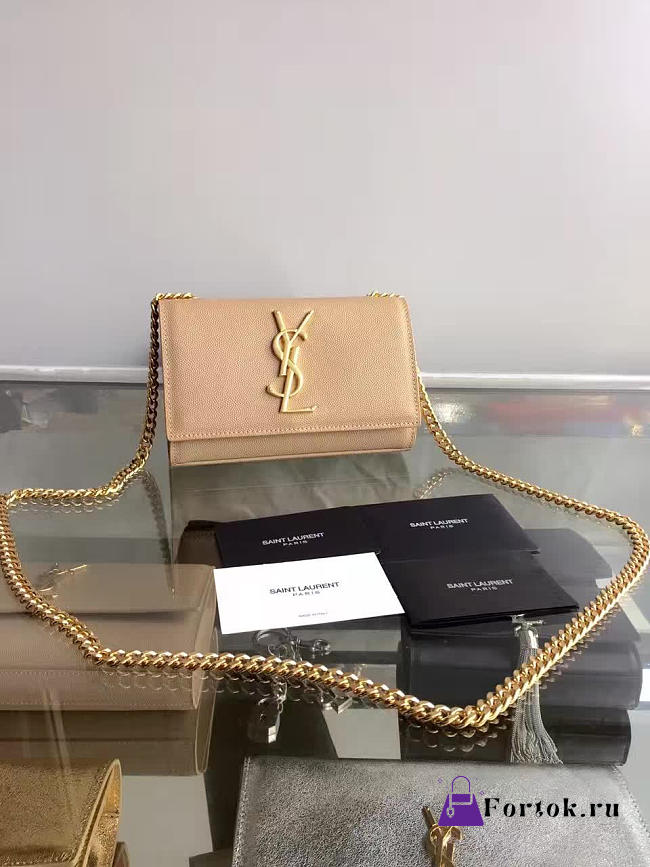 YSL MONOGRAM KATE IN GRAIN DE POUDRE EMBOSSED LEATHER Apricot 5026 17cm - 1
