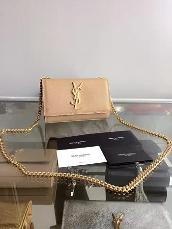 YSL MONOGRAM KATE IN GRAIN DE POUDRE EMBOSSED LEATHER Apricot 5026 17cm