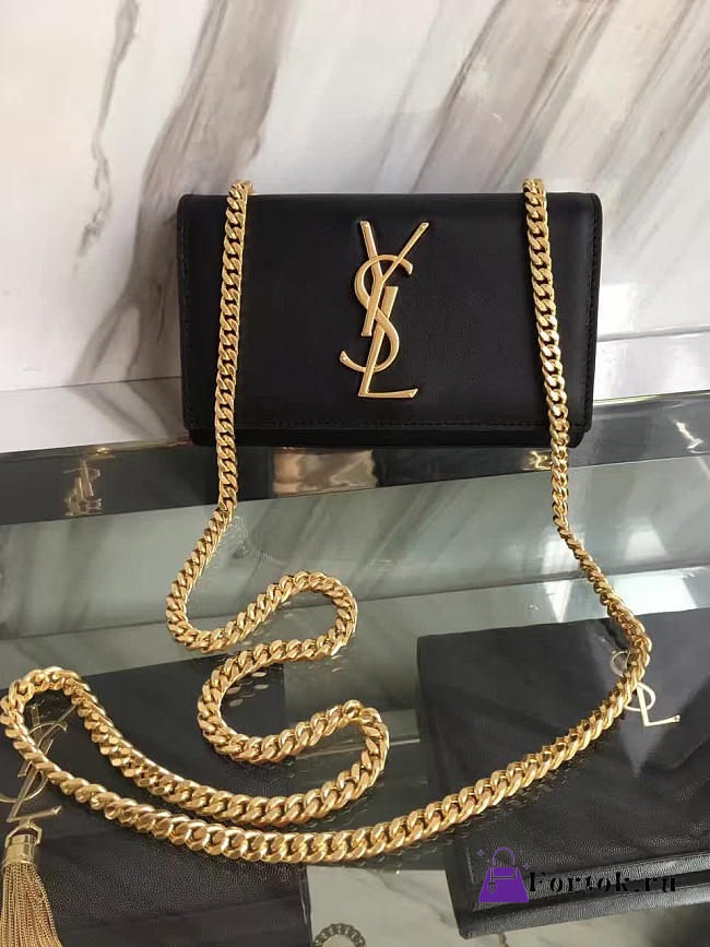 YSL MONOGRAM KATE Gold Hardware Smooth Leather Black 5032 17cm - 1