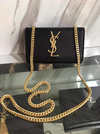 YSL MONOGRAM KATE Gold Hardware Smooth Leather Black 5032 17cm