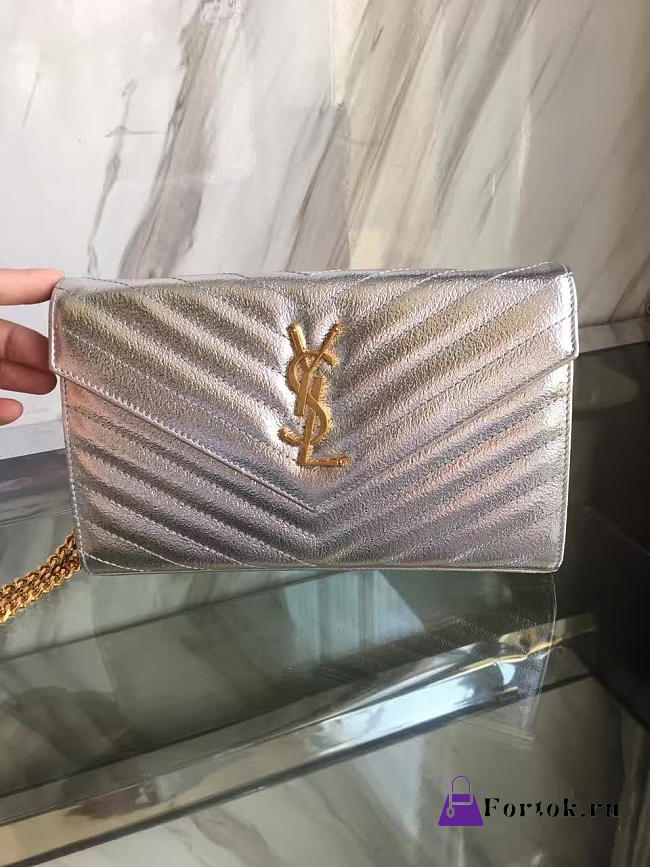 YSL ENVELOPE Chain Wallet Silver 5095 22cm - 1