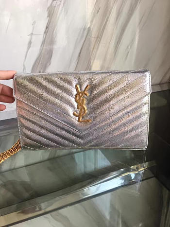 YSL ENVELOPE Chain Wallet Silver 5095 22cm