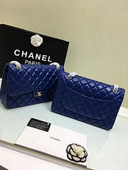 CHANEL Lambskin Leather Flap Bag Gold/Silver Blue 30cm - 4