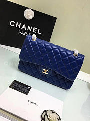 CHANEL Lambskin Leather Flap Bag Gold/Silver Blue 30cm - 2
