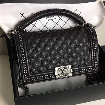 Chanel Caviar Grained Calfskin Boy Bag with Top Handle Black A14041 VS03895