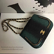Chanel Snake Embossed Flap Shoulder Bag Green A98774 20cm - 6
