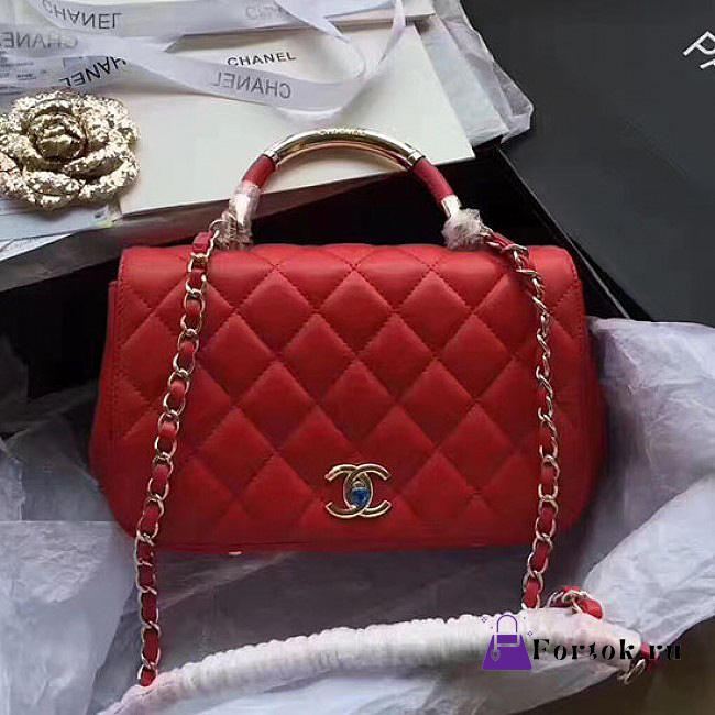 Chanel Caviar Quilted Lambskin Flap with Top Handle Red A93752 25cm  - 1
