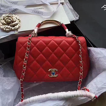 Chanel Caviar Quilted Lambskin Flap with Top Handle Red A93752 25cm 