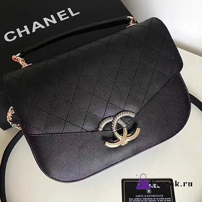 Chanel Grained Calfskin Flap Bag With Top Handle Black A93633 25cm  - 1