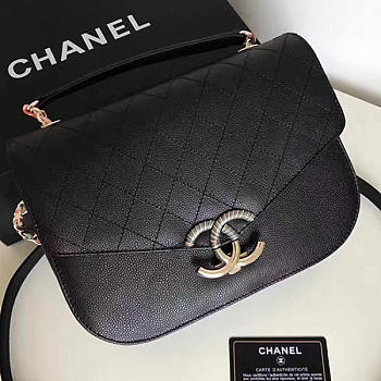 Chanel Grained Calfskin Flap Bag With Top Handle Black A93633 25cm 