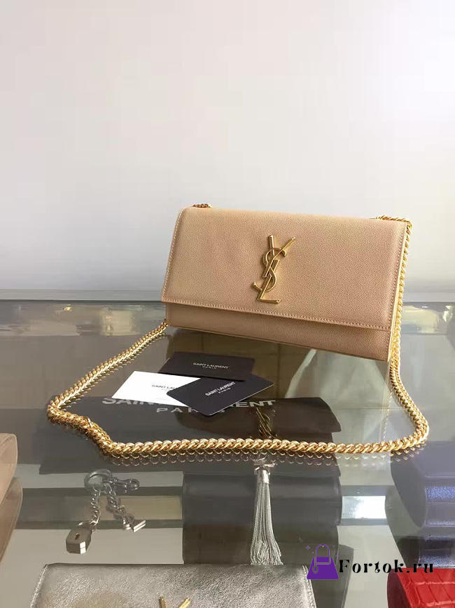 YSL MONOGRAM KATE Gold IN GRAIN DE POUDRE EMBOSSED LEATHER Apricot 5011 24cm - 1